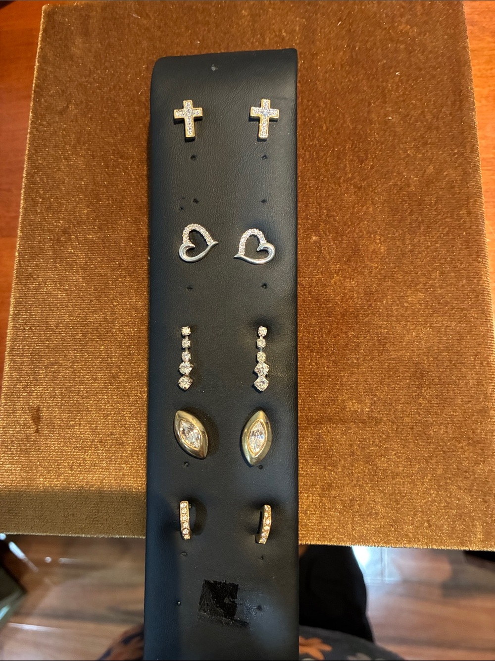 Gold and Silver Cross, Heart, and Crystal Stud Earring Set - Women Jewelry